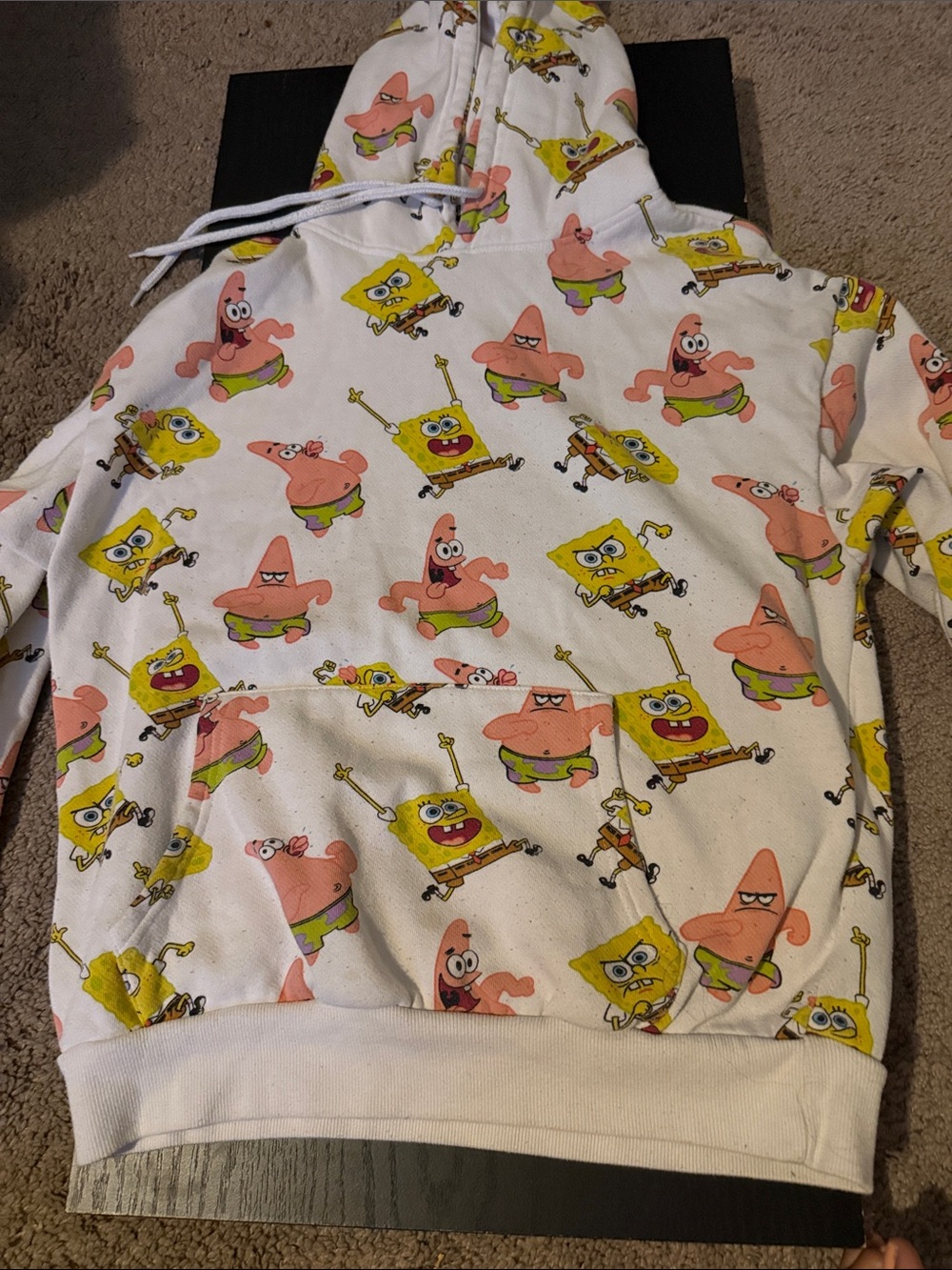 SpongeBob & Patrick Print White Hoodie